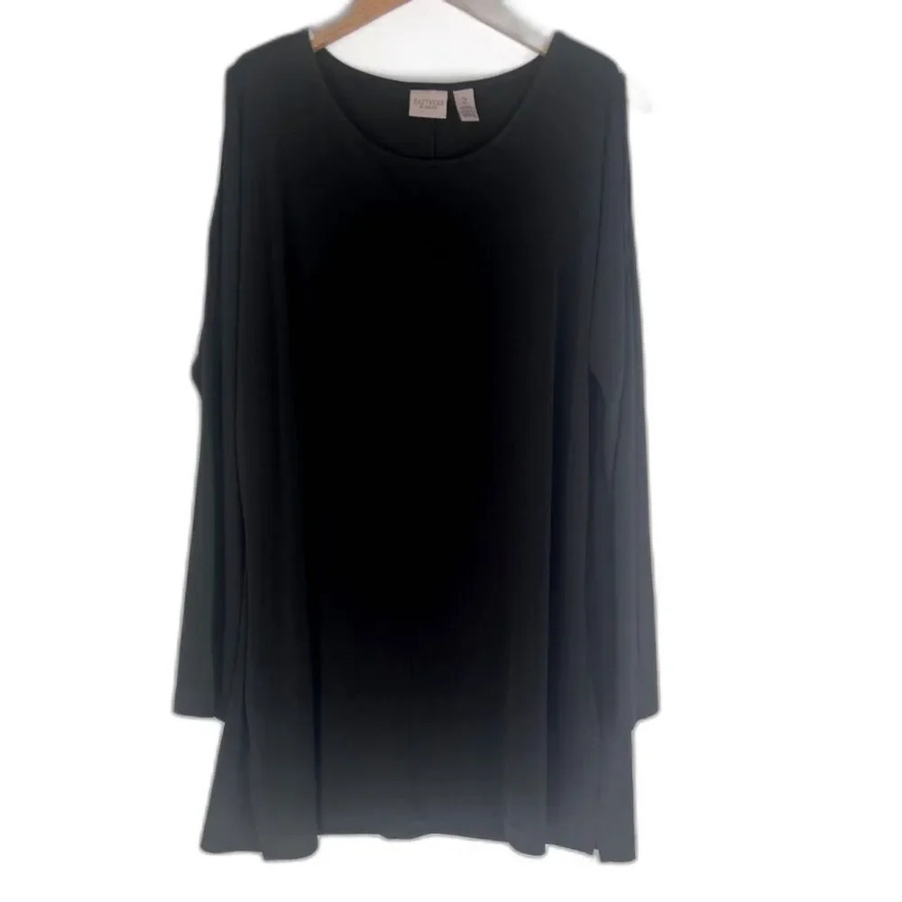 Chico's Easywear Black Long Sleeve Tunic Blouse Cut Out Shoulder‎ Size 2(MD)